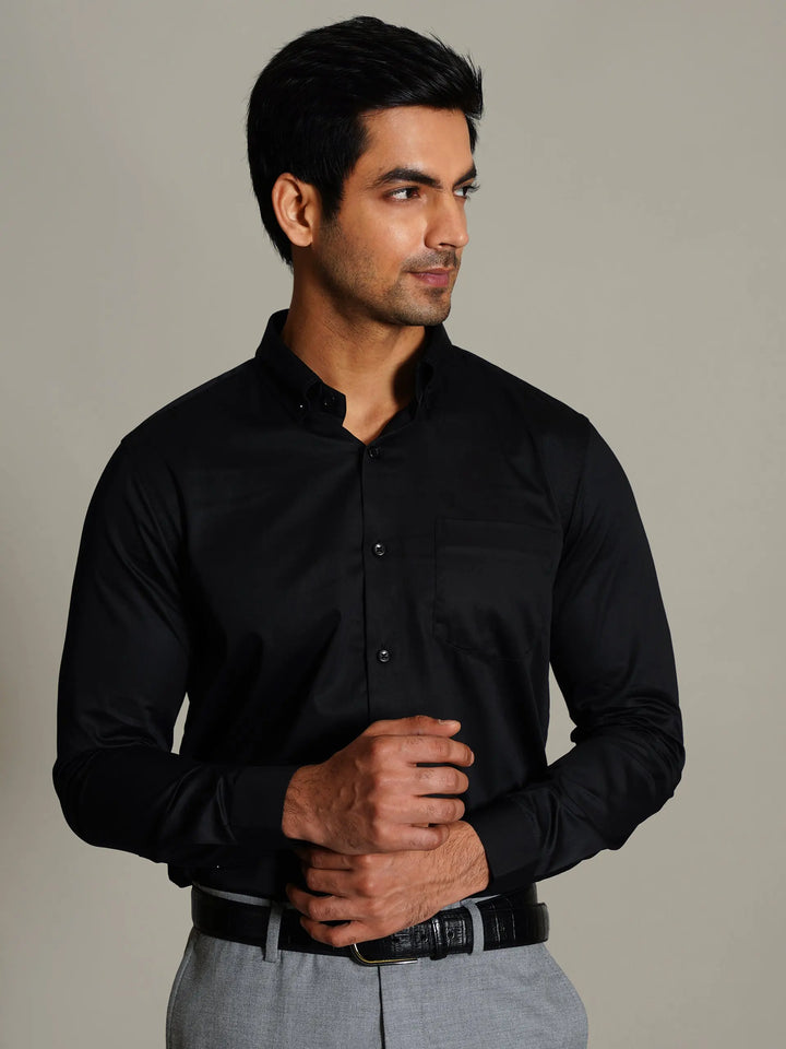 HOUSE OF VERVE Giza Cotton Formal Shirt for Men - Midnight Black